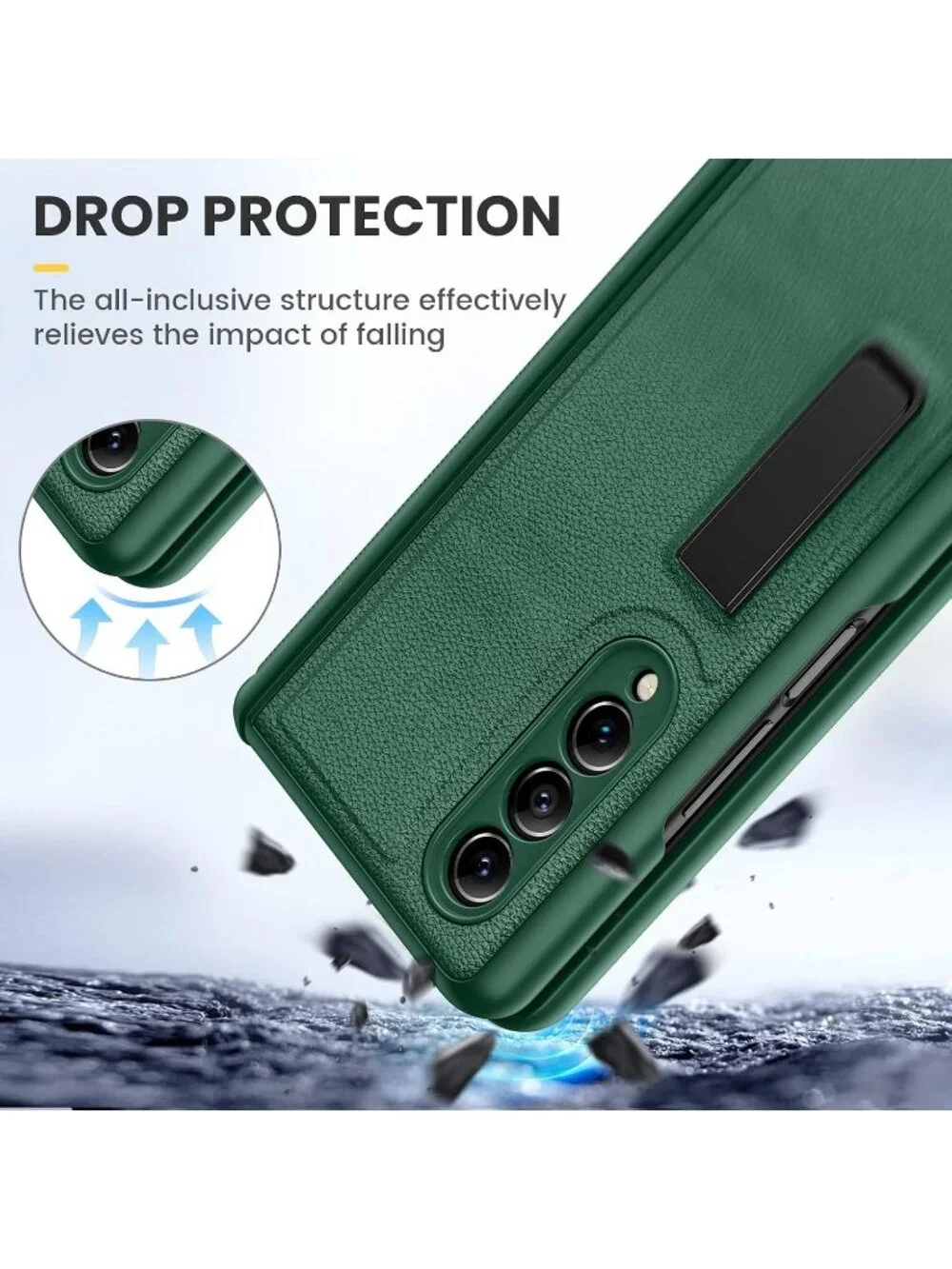 Ruky Samsung Galaxy Z Fold 3 Case Green Kickstand Screen Protector Hinge Cover